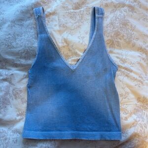 Blue Ribbed Knit Top